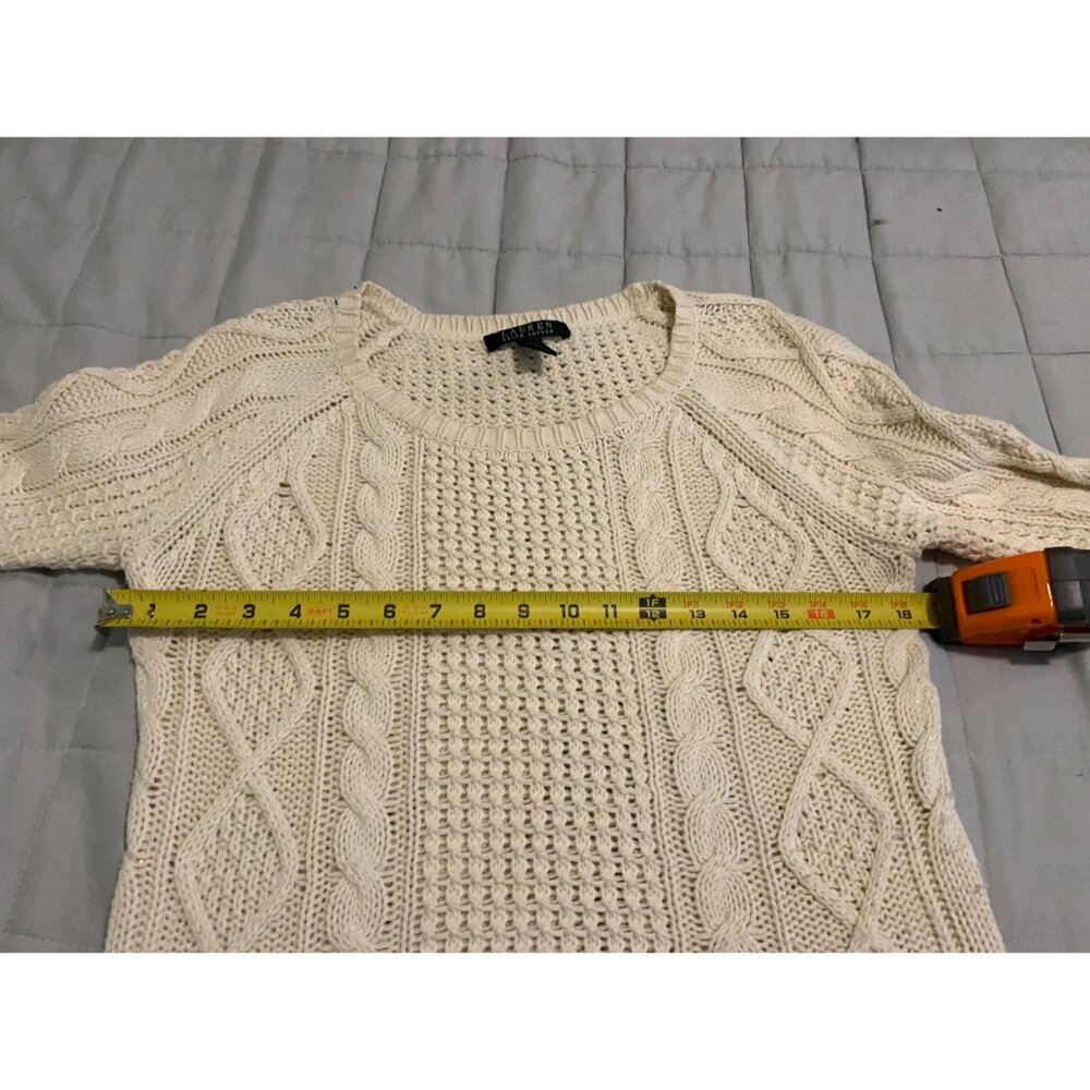 Lauren Ralph Lauren Sweater Women's Size S Cream Cable Knit Crewneck Coastal LS - Picture 3 of 9